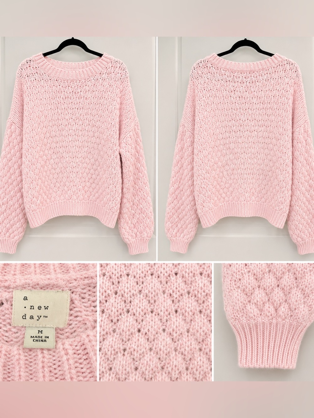 Pink Textured Knit Sweater - Women's